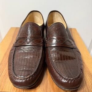 Rolando Bellagio Italian Brown Embossed Leather Loafers Men’s 7.5 Made in Italy